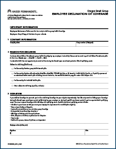 Kaiser Declination of Coverage Form Cover