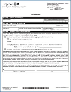 Regence  Oregon Waiver of Coverage Form Cover