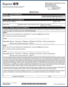 Regence Oregon Waiver of Coverage Form Cover